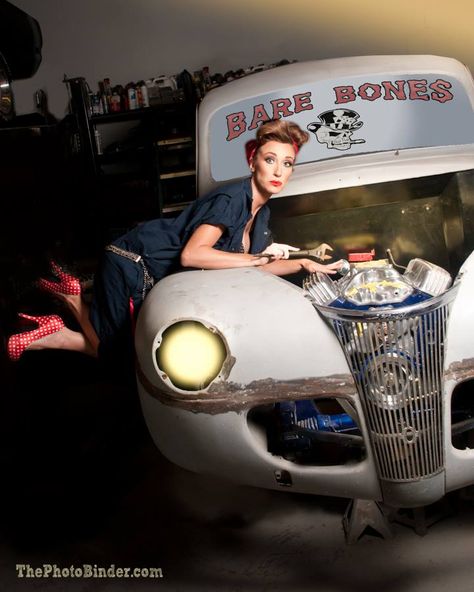 Pin-up grease monkey Rosie the Riveter by Claudia Lara Photographer: Marc Binder Makeup: Alicia Perez Hair Robin Binder #blowtorch #pinup #rockabilly #garage #fire Mechanics Aesthetic, Woman Mechanic, Pinup Photoshoot, Grease Monkey, Model Ideas, Grl Pwr, Pin Up Photography, Rosie The Riveter, Hot Rod