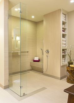 zero entry showers | free shower, barrier free bathroom, roll in shower, zero entry shower ... Universal Design Bathroom, Accessible Bathroom Design, Beautiful Small Bathrooms, Ada Bathroom, Small Bathroom With Shower, Casa Clean, Accessible Bathroom, Bad Design, Shower Remodel