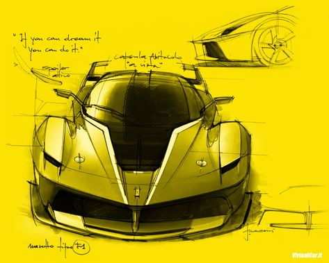 Ferrari FXX K Design Sketch by Flavio Manzoni - Car Body Design Flavio Manzoni, Ferrari Fxx, K Design, Automotive Illustration, Bike Sketch, Interior Design Sketch, New Ferrari, Car Design Sketch, Concept Car Design