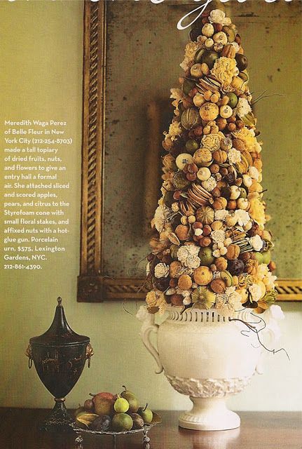 dried fruit topiary Veranda Magazine, Southern Decor, Cone Trees, Diy Tree, Diy Buttons, Topiaries, Jolly Christmas, Christmas 2014, Christmas Past