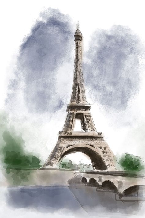 France Watercolor, Eiffel Tower Decorations, France Eiffel Tower, Eiffel Tower Print, Art Valentines, Paris Tour Eiffel, Famous Monuments, Watercolor Architecture, French Architecture