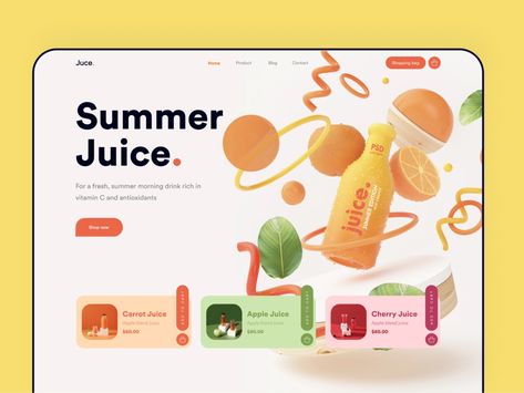 Squash Drink, Antioxidant Juice, Summer Juice, Food Web Design, Web Ideas, Colorful Website, Juicing With A Blender, Juice Branding, Web Colors