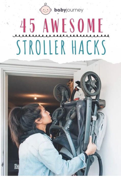 Over the door hooks make excellent stroller hooks to hold your baby gear up and off the floor. This stroller storage idea can free up space in your garage and keep your stroller from getting dirty and grimy while on the ground. #babyjourney #stroller #babyhacks Baby Gear Storage, Stroller Hacks, Bob Stroller, Vista Stroller, Stroller Storage, Uppababy Stroller, Toddler Parenting, City Mom, Stroller Hooks