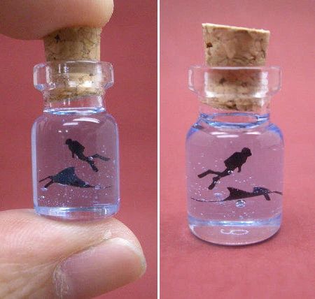 12 amazing mini bottle art | exceedingsky Tiny Jars, Mini Glass Bottles, Mini Jars, Miniature Bottles, Bottle Jewelry, Bottle Charms, Tiny World, Bottle Necklace, Message In A Bottle