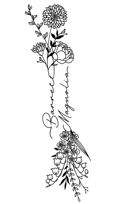 Zenia Flower Tattoo, Zenia Flower, Flower Bouquet Tattoo Design, Bouquet Tattoo Design, Birth Flower Bouquet Tattoo, Flower Bouquet Tattoo, Birth Flower Bouquet, Bouquet Tattoo, Birth Flower