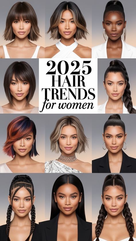 2025 hair trends for women Mullet Haircut Women, Haircut 2025 Trends Women, 2025 Haircuts For Women, 2025 Hair Trends For Women, Rich Brunette, Modern Mullet, Caramel Balayage, Gray Coverage, 90s Hairstyles