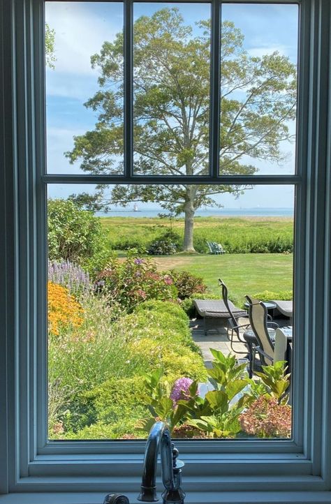 Garden View From Kitchen, Big Window Cottage, Large Windows Aesthetic, Country View From Window, House With Windows, Window Forest View, Countryside View From Window, Window Views, Sacred Garden