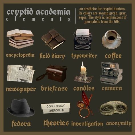 Cryptic Academia, Dark Academia Lifestyle, Cryptid Academia, Cryptidcore Aesthetic, Paranormal Aesthetic, Academia Room, Academic Aesthetic, Dark Acadamia, Academia Aesthetics