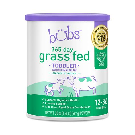 Made with grass-fed whole milk from AustraliaDelivers essential vitamins & minerals, plus plant-based DHA & ARANutritionally complete for baby's needsFormulated for toddler tummies ages 12-36 monthsClean Label Project Purity Award recipient | Bubs Grass Fed Cow Toddler Formula 20 Oz Can. Clean Label, Nutrition Drinks, Milk It, A Balanced Diet, Milk Powder, Milk Recipes, Baby Formula, Essential Vitamins, Whole Milk