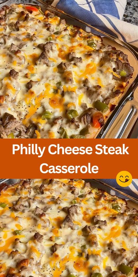 Craving a delicious twist on a classic Philly Cheese Steak? Try this easy and hearty Philly Cheese Steak Casserole! Packed with lean ground beef, bell peppers, onions, garlic, and topped with melted provolone cheese, this savory dish is perfect for family dinners or meal prep. Baked to perfection with a creamy egg mixture, this casserole is a flavorful and comforting one-dish meal that will satisfy everyone's taste buds. Keto Steak And Cheese Casserole, Baked Philly Cheese Steak Casserole, Ground Chicken Recipes Healthy Meal Prep, Philly Cheese Steak With Ground Beef, Ground Beef Cheese Steak, Philly Cheese Casserole, Philly Cheesesteak Ground Beef, Philly Steak Recipes, Philly Cheese Steak Recipes