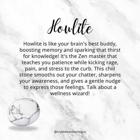 Hey there! Did you know that howlite is a borate mineral that is often found in evaporite deposits? It's typically white with grey streaks and forms in massive nodules. Howlite is formed from the alteration of other minerals like borax and ulexite. Pretty cool, right? 🤓 #crystals #crystalhealing #crystalshop #gemstones #crystallove #minerals #healingcrystals #spirituality #meditation #chakras #energyhealing Grey Streaks, Crystal Benefits, Gray Streaks, Spirituality Meditation, Meditation Chakras, Howlite Crystal, Natural Philosophy, Zen Master, Boost Memory