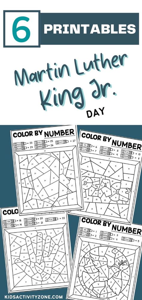 Grab this set of 6 printable Color by Number Pages to compliment your Martin Luther King, Jr. activities for MLK Jr Day! These are not only fun, but educational reinforcing what MLK wanted and dreamed of. Plus, it helps with children learn the word associated with colors if they are younger. Mlk Worksheets For Kids, Mlk Activities For Kids, Martin Luther King Coloring Pages, Mlk Day Activities For Kids, Mlk Preschool, Martin Luther King Jr Crafts, Mlk Crafts, Martin Luther King Activities, Mlk Activities