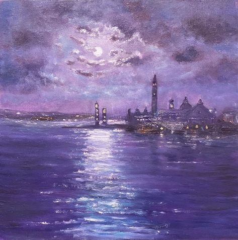 Moon Lights, London Painting, Purple Aesthetic Background, Purple Night, Purple Painting, Violet Aesthetic, Purple Vibe, Lavender Aesthetic, River City