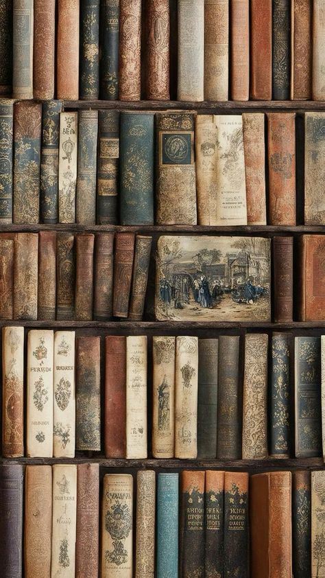 Books Aesthetic Academia, Victorian Bookshelf Aesthetic, Stack Of Vintage Books, Antique Books Aesthetic, Old Bookshelf Aesthetic, Vintage Books Aesthetic Wallpaper, Reading Aesthetic Vintage, Vintage Bookshelf Aesthetic, Vintage Books Wallpaper