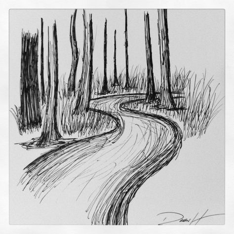 Newest drawing Simple Nature Sketches, Pen And Ink Drawings Simple, Simple Pen Sketches, Black Pen Sketches, Sketching Inspiration, Pen Sketches, Drawing Nature, Pencil Drawings Of Girls, Tree Drawings Pencil