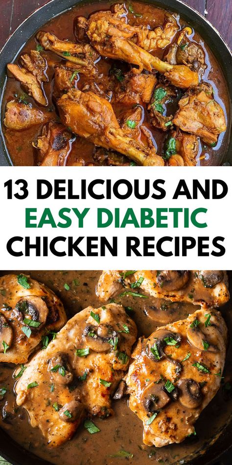 Explore 13 easy diabetic chicken recipes that are low carb, high in protein, and perfect for anyone living a healthy lifestyle. These delicious and simple chicken recipes cater to various meal plans, allowing you to enjoy a satisfying dinner without raising your blood sugar. Healthy Dinners Low Carb, Dinners Low Carb, Simple Chicken Recipes, Low Carb Dinner Chicken, Easy Dinner Options, Healthy Recipes For Diabetics, Low Carb Chicken Recipes, Simple Chicken, Low Carb Chicken