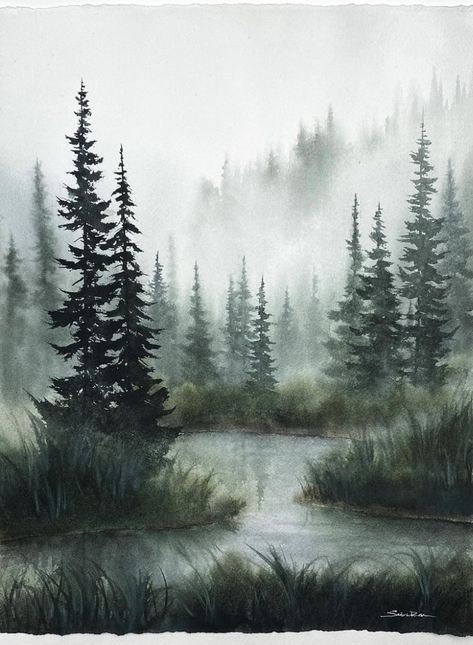 Foggy Forest, Diy Watercolor Painting, Oregon Washington, Landscape Art Painting, Watercolor Painting Techniques, Forest Painting, Watercolor Landscape Paintings, Watercolor Paintings Tutorials, Watercolor Art Lessons