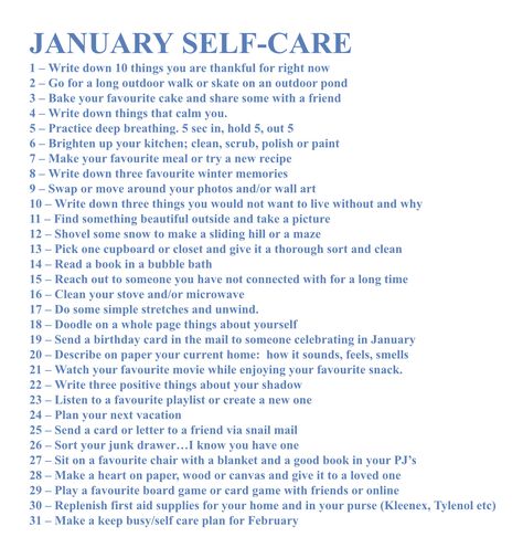 Positive ways to keep up your mental health Month Of Self Care, How To Stay Mentally Healthy, January Self Care Challenge 2024, January To Do List, Mental Cleanse Challenge, January Checklist, Self Care Calendar, January Goals, January Recipes