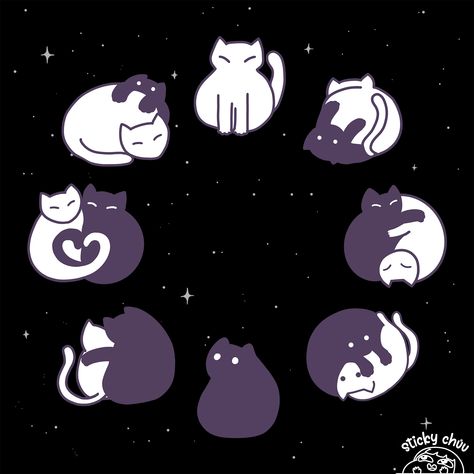 Cat Moon Phases Tattoo, Moon Phases Tattoos, Cat Moon Phases, Wallpaper Gatos, Strip Dress, The Phases Of The Moon, Easy Designs, Cat Moon, Doodle Tattoo