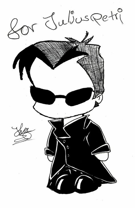 chibi neo drawing for i hope ypu like it.and i have realy fear that she dont watch it like it or so. Matrix Drawing, Keanu Reeves Matrix, The Matrix Movie, Pixel Characters, The Matrix, Watch It, Keanu Reeves, Good Movies, Matrix