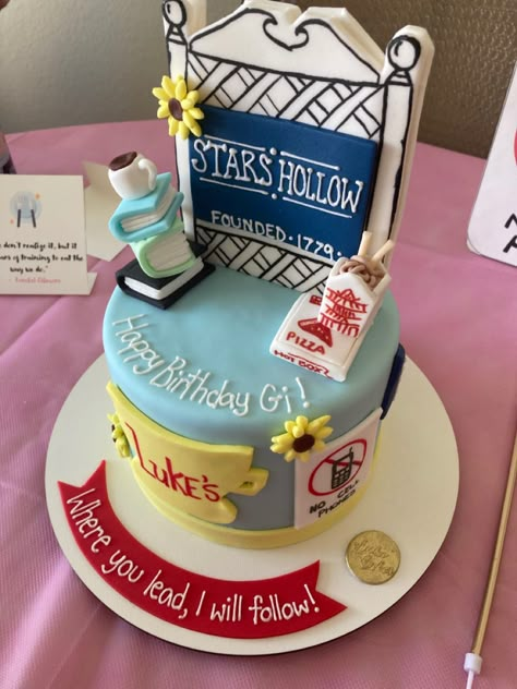 Gilmore girls cake birthday Rory Gilmore Birthday Cake, Gilmore Girls Birthday Cake, Gilmore Girls Themed Birthday Party, Rory Gilmore Birthday, Gilmore Girls Party Decorations, Gilmore Girls Party Ideas, Gilmore Girls Cake, Gilmore Girls Birthday Party, Gilmore Girls Birthday