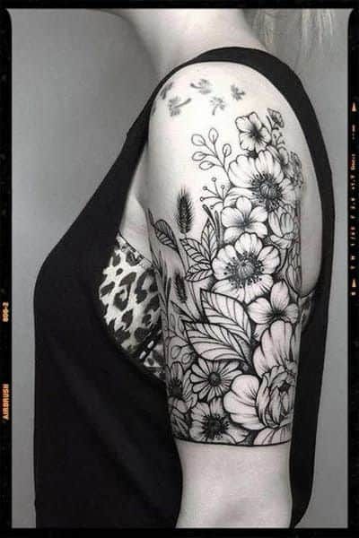 Half Sleeve Flower Tattoo, White Flower Tattoo, Family Sleeve Tattoo, Black And White Flower Tattoo, Unique Half Sleeve Tattoos, Quarter Sleeve Tattoos, Feminine Tattoo Sleeves, Skull Sleeve Tattoos, Tattoos Sleeve