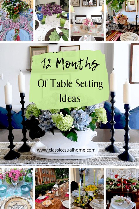 12 Months Of Table Setting Ideas - Classic Casual Home Lots of Ideas to copy and reuse what you have. Casual Table Settings Everyday Simple, Casual Dinner Party Table Decor, Kitchen Table Settings Everyday, Dinner Party Table Settings Casual, Modern Table Setting Everyday, Table Scapes Everyday, Casual Dining Room Ideas, Wall Pantry Ideas, Wall Pantry