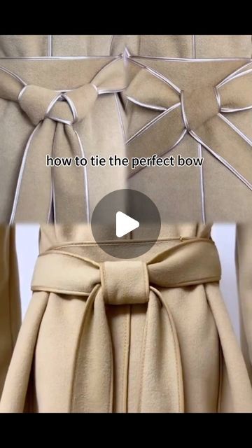 clothes on Instagram: "how to tie the perfect bow @lvbagpurse" How To Tie Coat Belt Knots, Cloth Belt For Dress, Cloth Belt Ideas, How To Tie A Sweater Belt, How To Tie Sash Belt, Dress Belt Knot, Making A Bow Tie, How To Tie Dress Bow, How To Tie A Bow Belt