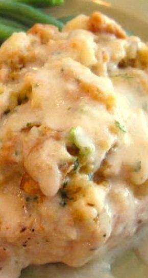 Stuffing-Topped Pork Chops. Pork chops are such a great comfort food, and this recipe is so easy to make! Pork Chop Recipes Crockpot, Pork Chop Recipes Baked, Chop Recipes, Pork Dinner, Baked Pork Chops, Baked Pork, Easy Pork, Chops Recipe, Boneless Pork