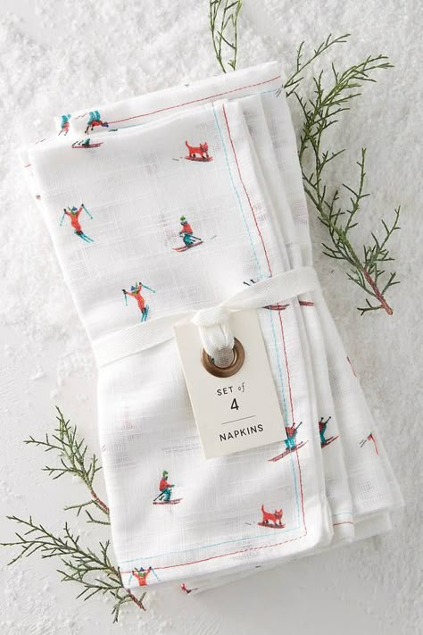 Anthropologie Ski Slopes Napkin Set Ski House Decor, Ski Lodge Decor, Ski Decor, Anthropologie Home, Ski House, Front Porch Christmas Decor Ideas, Porch Christmas Decor Ideas, Diy Pots, Ski Slopes