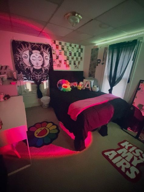 My room Cute Black Room Ideas, 2020 Bedroom Trends, Bedroom With Bathroom Ideas, Bape Bedroom, Small Room Ideas For Teens, Room Themes Aesthetic, Room Ideas Dark Aesthetic, Room Ideas Aesthetic Small Rooms, Teen Room Decor Small Rooms