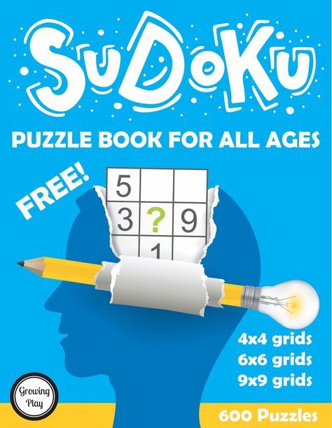 Sudoku for Kids Printable Puzzle Book FREE from Growing Play Sudoku For Kids, Free Printable Puzzles, Free Puzzles, Logic Games, Challenging Games, Sudoku Puzzles, Number Puzzles, Printable Puzzles, Word Search Puzzles