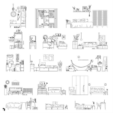 Cad Bedroom Setups PNG - Toffu Co Section Bedroom Drawing, Bedroom Section Drawing, Bedroom Elevation Drawing, Living Room Top View, Architecture Desk, Side View Drawing, Elevation Drawing, Bedroom Drawing, Interior Architecture Drawing