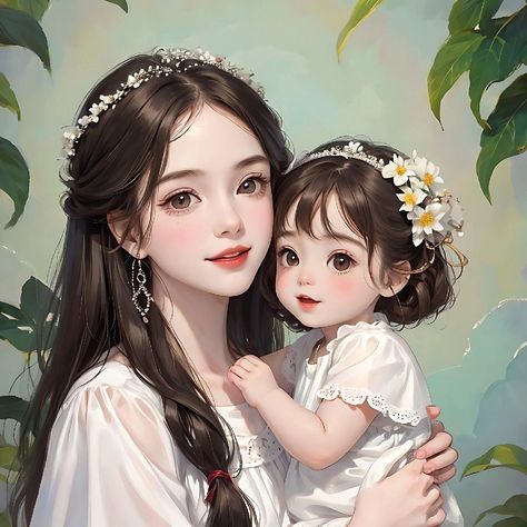 Animated Family Pictures, Mom And Daughter Anime, Anime Mother And Daughter, Lucky Wallpaper, Photo Album Layout, Girly Dp, Fantasy Princess, Cool Paper Crafts