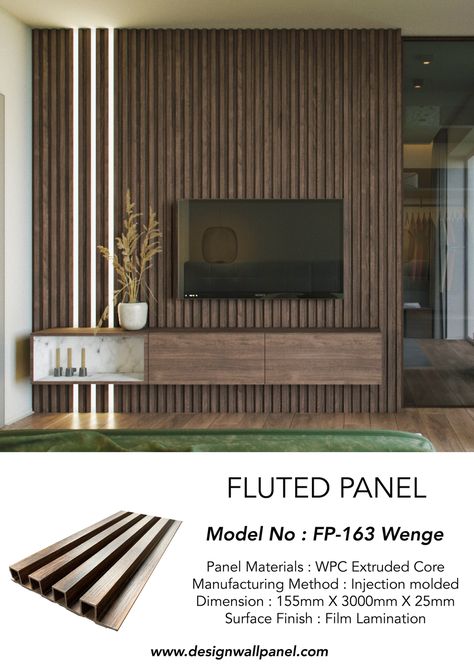 Fluted Panel FP-192 Walnut. | Fluted Panel ( Veneer ) Large Tv Wall Ideas Living Room, Pvc Wall Panels Designs, Living Room Decor Tv, Interior Wall Panels, Tv Cabinet Design Modern, Tv Wall Panel, Tv Feature Wall, Fluted Panel, Feature Wall Design