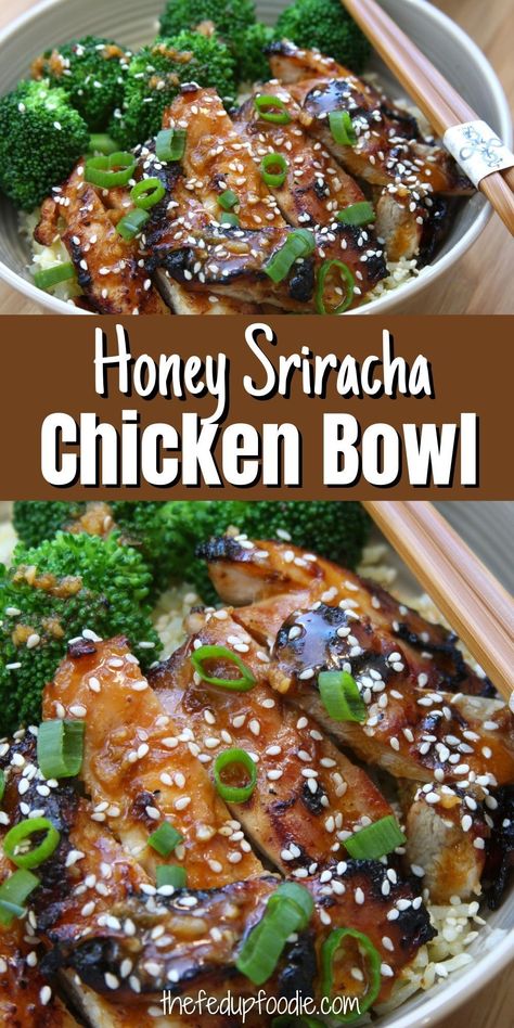 This Honey Sriracha Chicken Bowl is healthy and full of flavor. Tender and flavorful marinated chicken pairs extremely well with broccoli and rice. A meal that freezes well for easy dinners. #AsianChickenBowl #AsianChickenRiceBowls #AsianChickenBowlsHealthy #AsianChickenBowlRecipe #AsianRiceBowlWithChicken #SrirachaChicken #HoneySrirachaChicken #SrirachaChickenBowl Siracha Chicken Bowl, Honey Sriracha Chicken Bowl, Asian Chicken And Rice Recipes, Honey Siracha Chicken, Chicken Bowls Healthy, Foreign Recipes, Juicy Grilled Chicken, Top Dinner Recipes, Broccoli And Rice