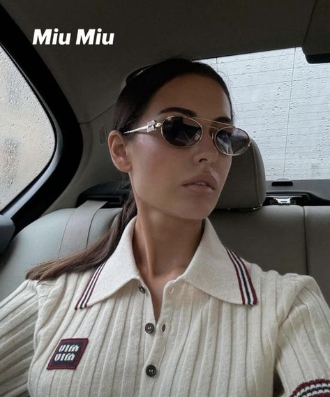 Miumiu Outfit, Sunglasses Outfit, Miu Miu Sunglasses, Gold Frames, Grey Gradient, Sporty And Rich, Luxury Closet, Fashion Drawing, Preppy Style