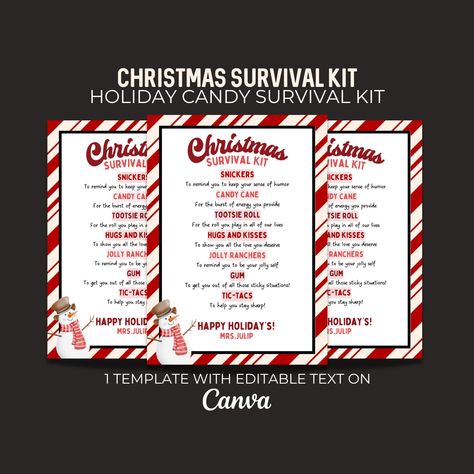 Christmas Survival Kit Ideas, Cold Survival Kit, Winter Survival Kit Gift, Christmas Survival Kit, Holiday Survival Kit, Survival List, Christmas Letter Template, Xmas Candy, Survival Kit Gifts