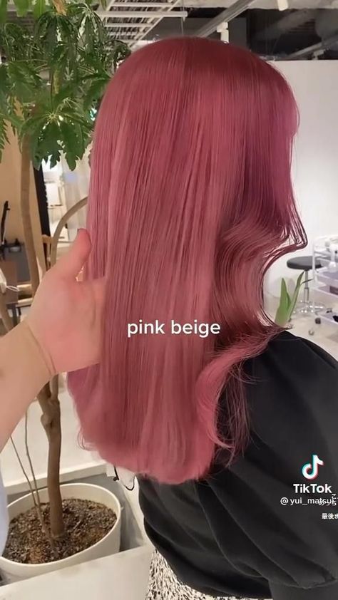 Pink Beige Hair Color, Rosy Pink Hair, Types Of Pink Hair, Dark Pink Hair Dye, Dark Pink Hair Aesthetic, Pink Red Hair Color, Smoky Pink Hair, Balayage Hair Pink, Red Pink Hair Color