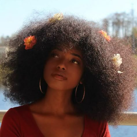 Brown Femininity, African Natural Hairstyles, Poofy Hair, Korean Short, Modele Fitness, Flowers In Her Hair, Hair Afro, Afro Textured Hair, Pelo Afro