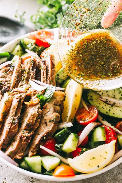 Steak Salad Dressing, Steak Salad Recipe, Crispy Oven Fried Chicken, Seared Salmon Recipes, Protein Veggies, Grilled Ribeye Steak, Skirt Steak Recipes, Weekly Menu Plan, Chimichurri Recipe