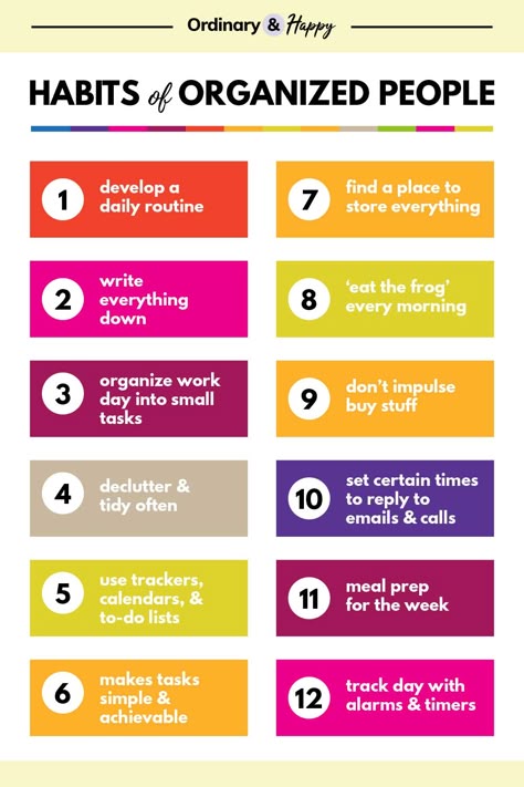 Habits Of Organized People, How To Become An Organized Person, Habit Builder, Organisational Skills, Organization Notebook, People Infographic, College Inspiration, Decluttering Inspiration, Planning System