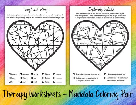 Values Activity Counseling, Art Therapy Activities Printables Adults, Mandala Worksheet, Coping Skills Worksheets, Counselling Tools, Coping Skills Activities, Mental Health Activities, Recreation Therapy, Art Therapy Projects