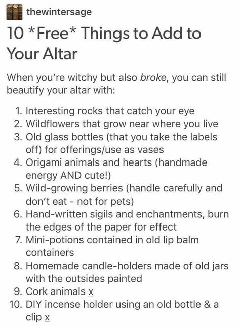 What To Put On Your Alter, Small Alter Ideas Witchcraft, Broke Witch Tips, Things To Add To Your Book Of Shadows, How To Become A Witch, Witch Hobbies, Witch Hacks, Secular Witchcraft, Alter Witch