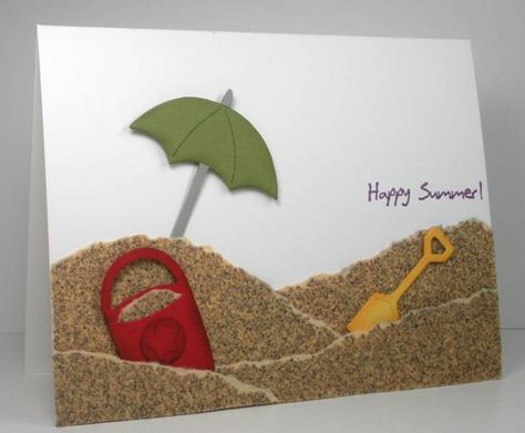 such a cute 'beachy' card! love the sandpaper sand! Beach Cards, Sand Paper, Paper Stuff, 카드 디자인, Summer Cards, Beach Scene, Happy Summer, Summer Crafts, Creative Cards