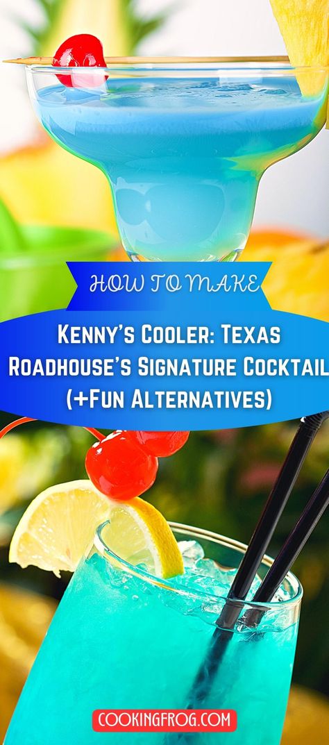 Kenny's Cooler is a delicious cocktail easy to make at home. Tropical flavors and gorgeous blue color make it a hit at parties and the perfect treat for a quiet evening. This tasty and refreshing cocktail brings the taste of Texas Roadhouse to your home. Kenny Chesney Cooler Drink Recipe, Kenny’s Cooler Texas Roadhouse, Kennys Cooler Texas Roadhouse Recipe, Texas Roadhouse Kenny's Cooler Recipe, Kenny’s Cooler Recipe, Kennys Cooler Recipe, Jamaican Cowboy Drink Texas Roadhouse, Kenny Cooler Drink Recipe, Texas Roadhouse Drink Recipes