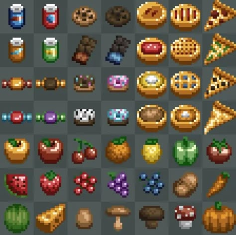 16x16 food asset Minecraft Hunger Bar Pixel Art, Minecraft Food Mod, Minecraft Food Ideas, Pixel Art Texture, Block Bench Ideas, Pixel Food, Minecraft Textures, Minecraft Concept, Minecraft Items