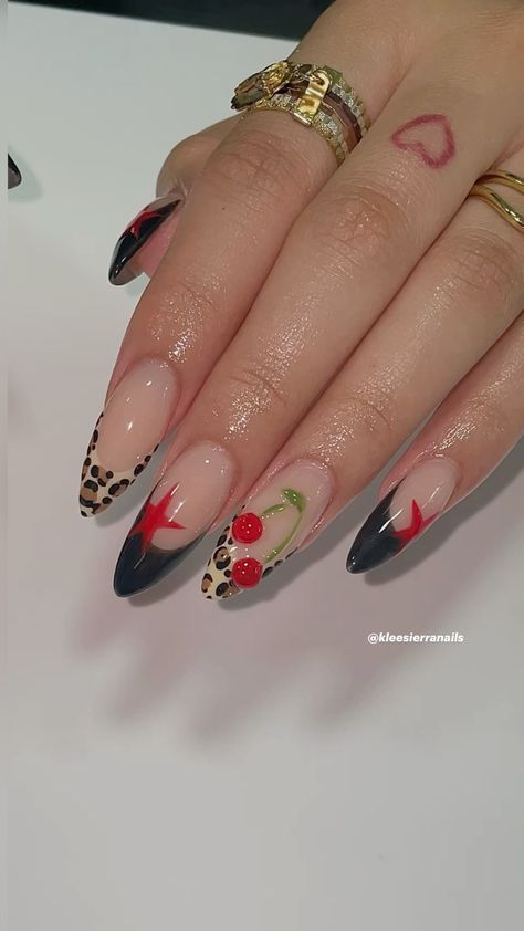 #fashion,#style,#outfitinspiration,#beauty Cheetah Nails French Tip, Nails Star Design, Red Cheetah Nails, Black And Red Nails, Nails Cheetah, Nails French Tip, Cheetah Nails, Romantic Nails, Cherry Nails