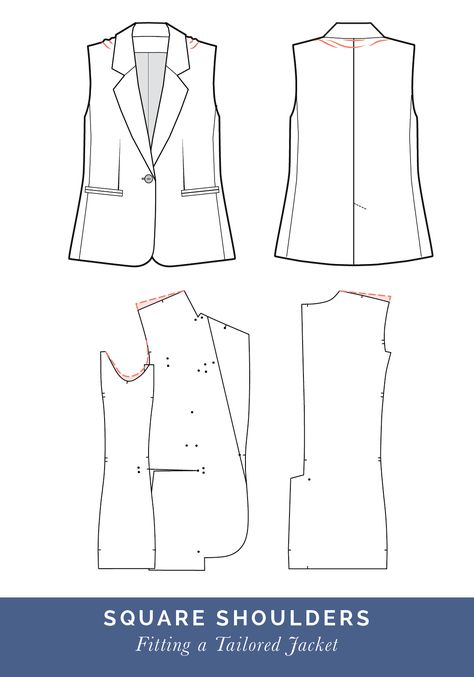 Square shoulder adjustment // How to fit a Tailored jacket or Blazer // Fit adjustment issues and fixes Jasika Blazer, Sway Back, Bespoke Jacket, Full Bust Adjustment, Sewing Sleeves, Blazer Pattern, Tailoring Techniques, Sewing Alterations, Fitted Blazer Jacket