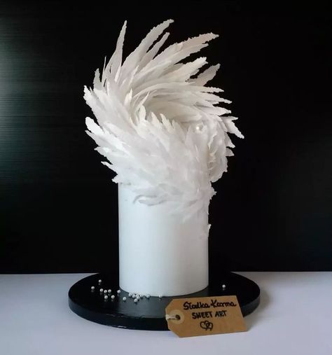 Feather Cake Ideas, Feather Cake, Modern Birthday Cakes, Modern Cake, Wafer Paper Cake, Elegant Birthday Cakes, Modern Cakes, Dog Cakes, Gorgeous Wedding Cake